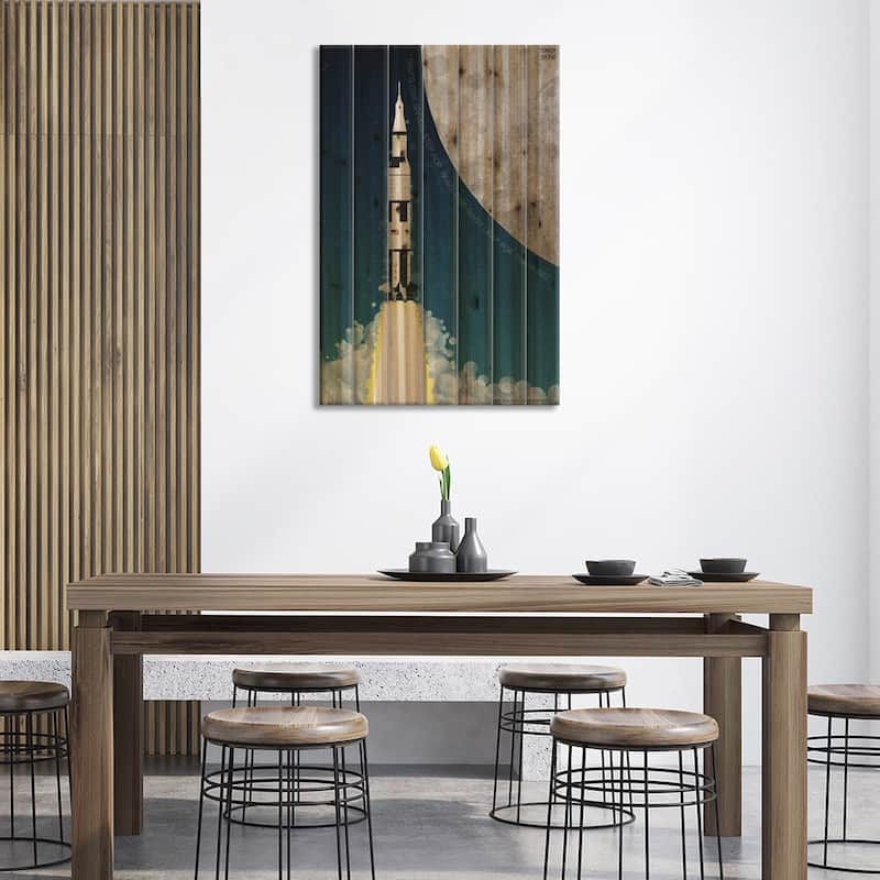 Nasa Space Rocket Apollo Saturn V Print On Wood by WyattDesign - Multi-Color