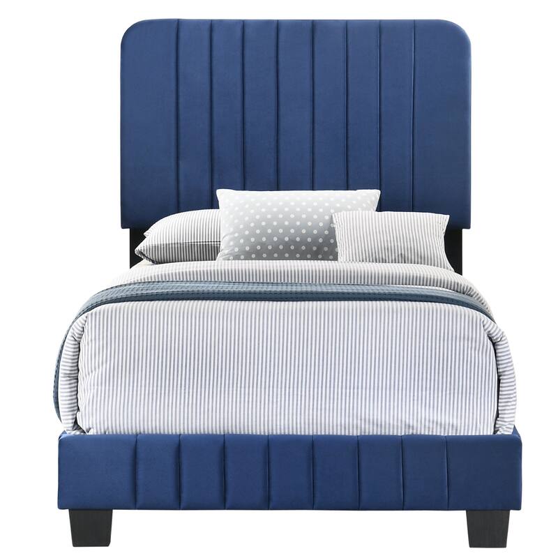 Twin Velvet Upholstered Channel Tufted Panel Bed - 81" - Blue