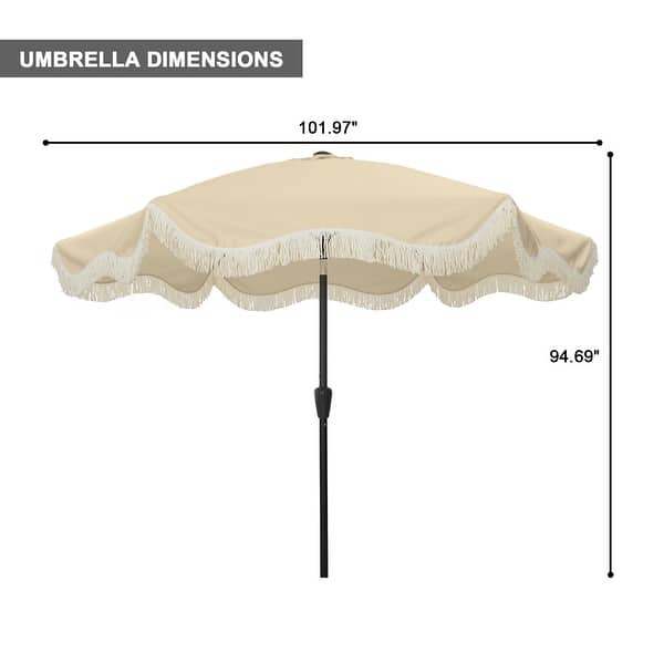 dimension image slide 6 of 9, Clihome 9 Ft. Bohemian Fringed Patio Market Umbrella