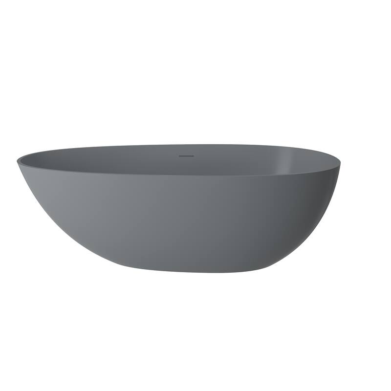 59" Solid Surface Freestanding Bathtub in Matte Black/Grey