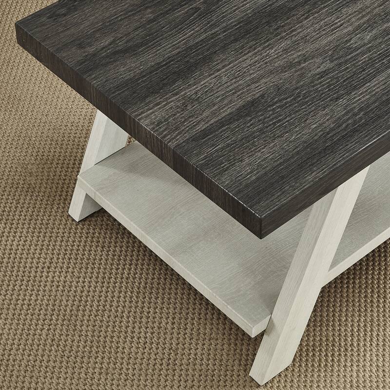 Contemporary Two-Tone Wood Shelf End Table in Weathered for Living Room