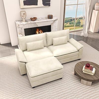 Kullavik Cloud Chenille L-Shaped Sofa, Modular Sectional Sofa with Ottoman, Throw Pillows and Double Layered Cushion