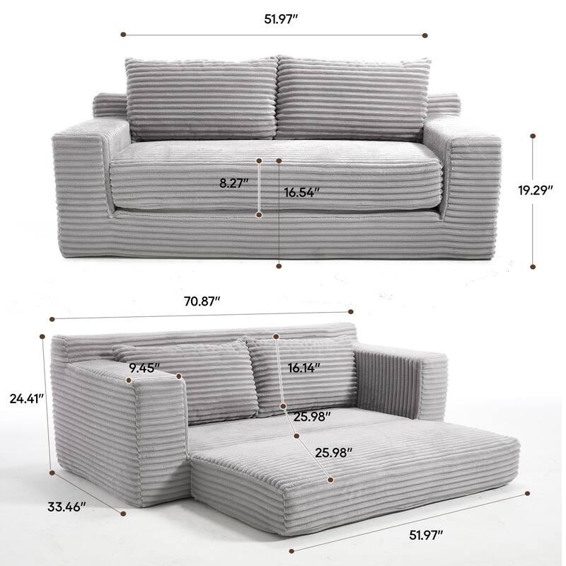 Convertible Loveseat Sofa Bed with Memory Foam, No Assembly Small Couch, Corduroy Upholstered 2-in-1 Sofa for Small Spaces
