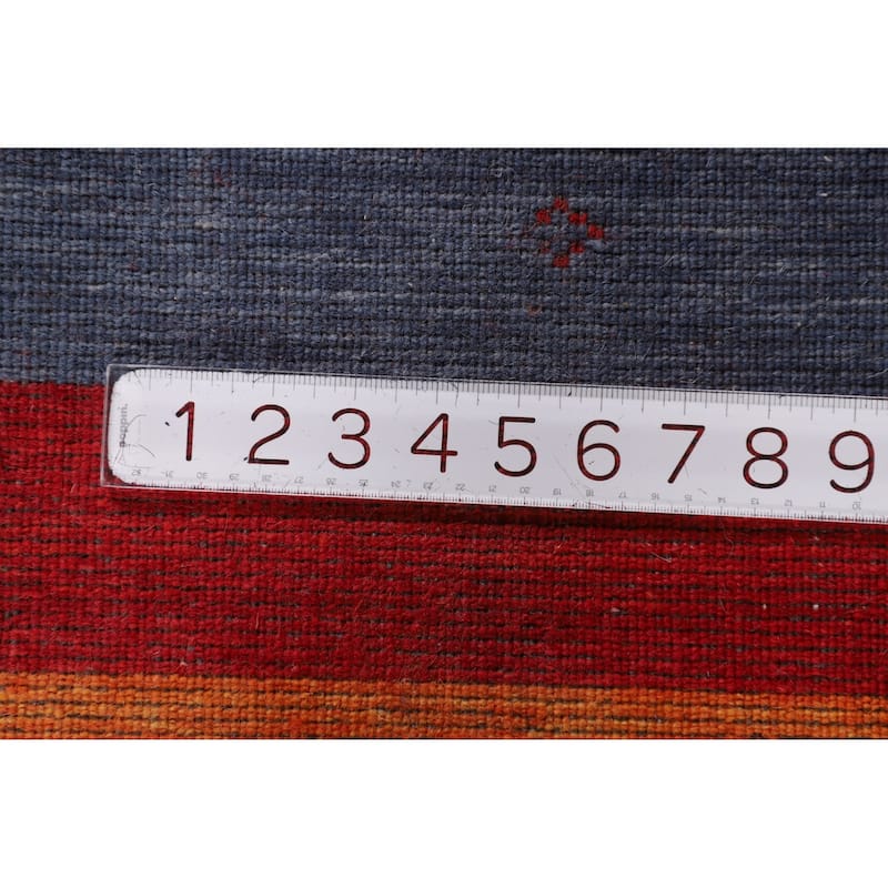Striped Red Gabbeh Oriental Area Rug Handmade Wool Carpet - 5'8"x 7'11"