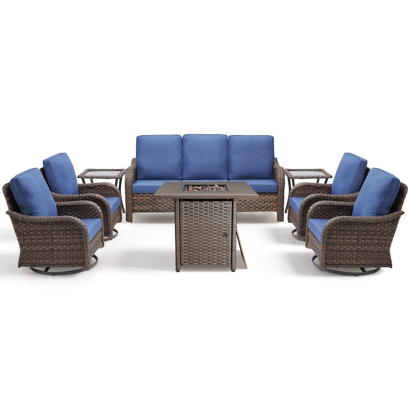 Pocassy Patio Sofa Swivel Chair with Fire Table Funiture Set