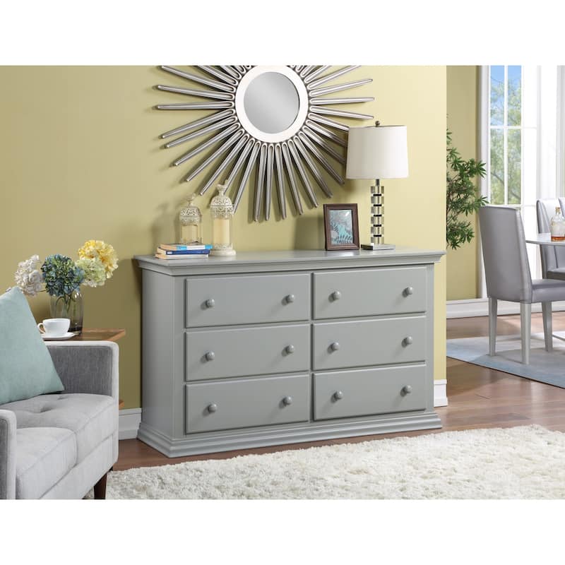 HomeRoots 56" Gray Solid and Manufactured Wood Six Drawer Double Dresser