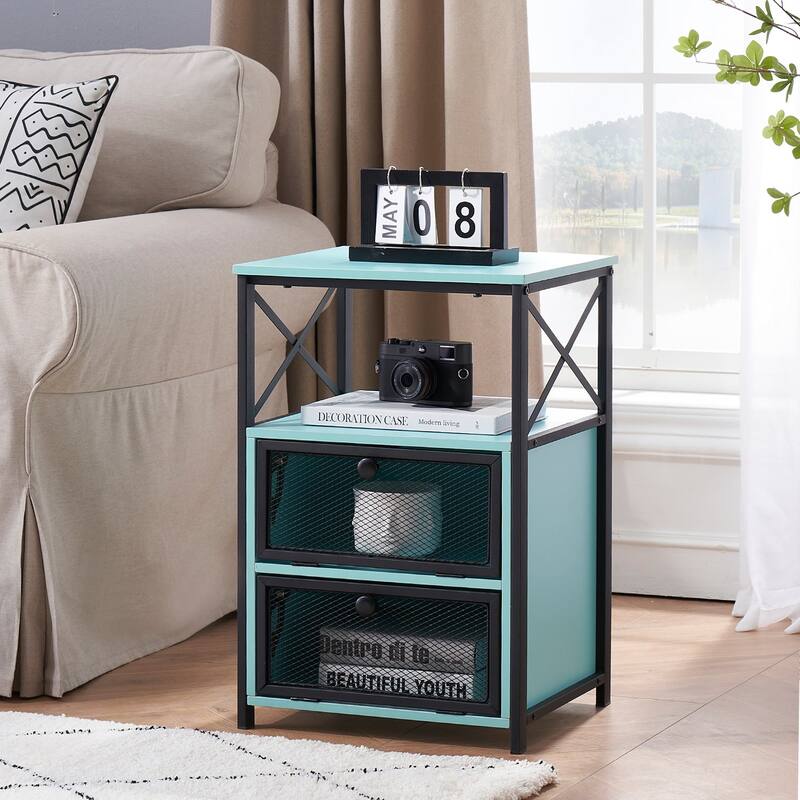 VECELO Modern End Table with 3-tier Storage Shelves, Nightstands with Charging Station(Nightstand Set of 2)