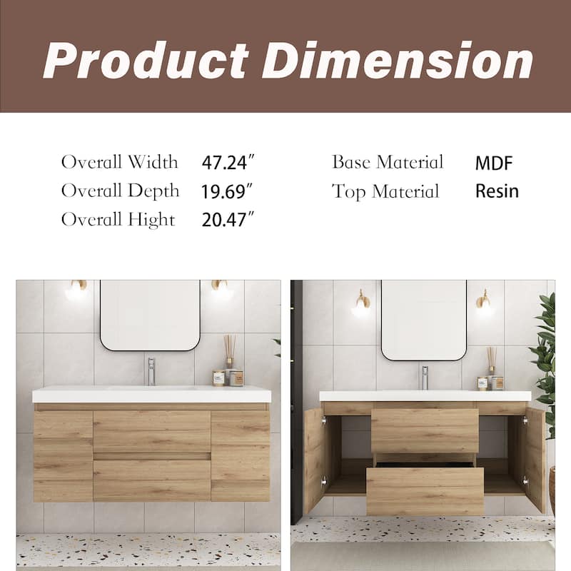 Angela Wall Mounted Bathroom Vanity in F. Oak with White Cultured Marble Top