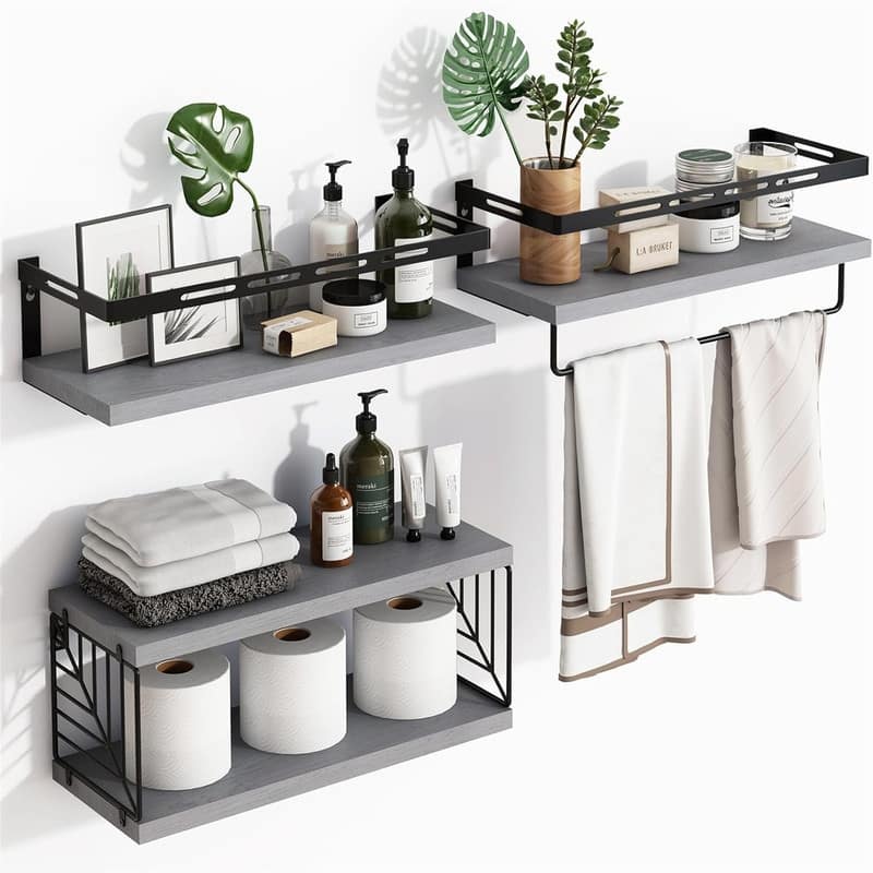 3+1 Tier Wall Mounted Bathroom - 5.9"D x 15.9"W x 0.6"H - Grey