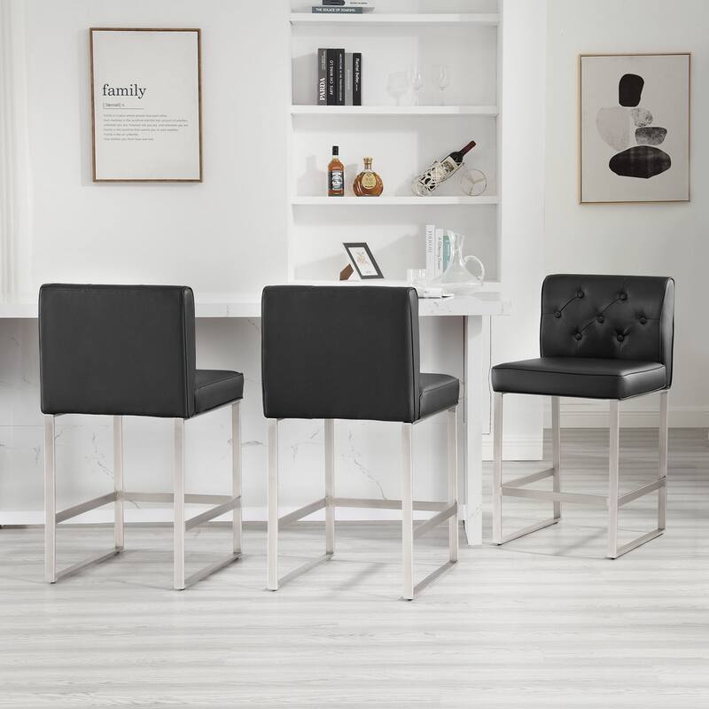 25" Faux Leather Upholstered Counter Height Bar Stools - 36.6"H x 18.9"W x 20.3"D