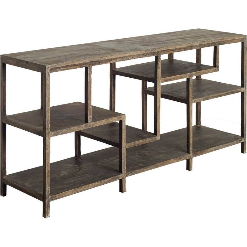 HomeRoots 66" Brown Solid Wood Frame Console Table Five Shelves - 65.9