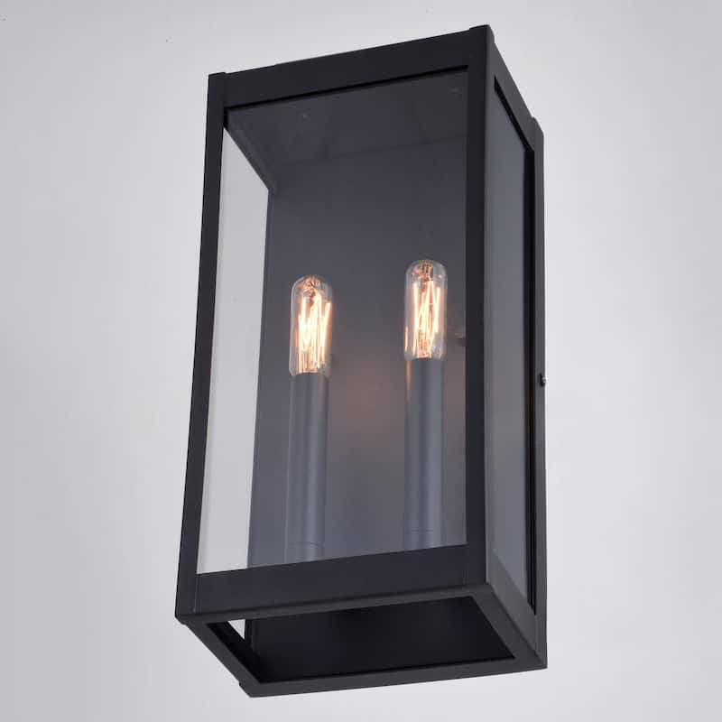 Hampton Black Indoor Outdoor Wall Lantern Light Fixture with Clear Glass