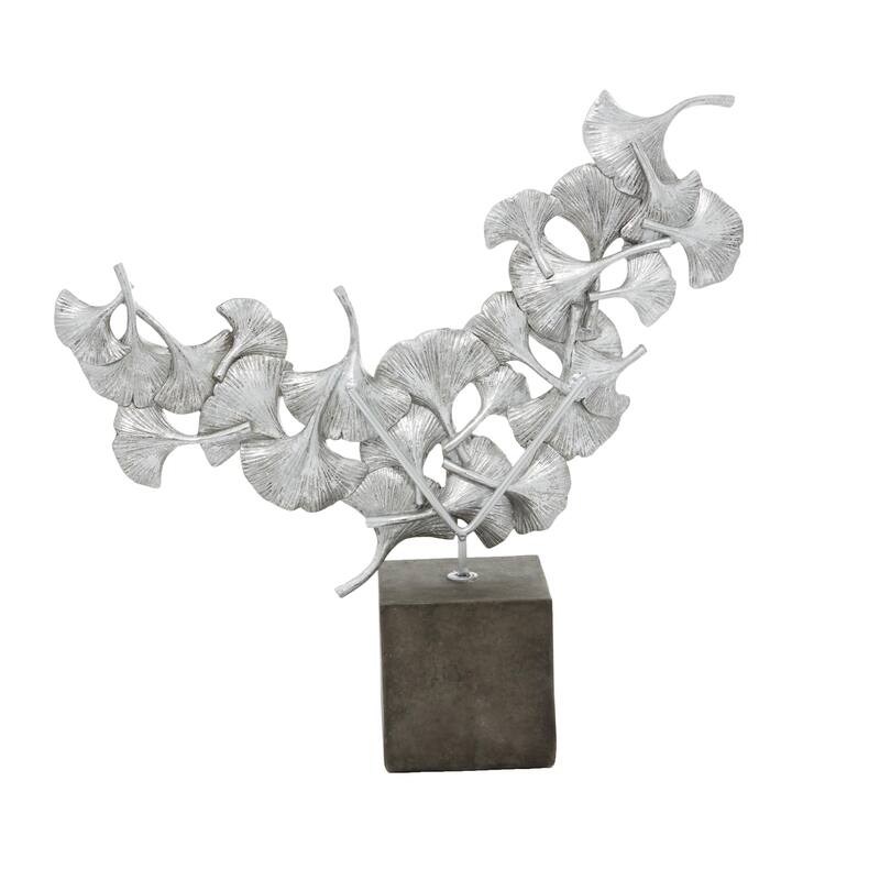 Polystone Floral Handmade Decorative Sculpture with Black Block Base - Gold - CosmoLiving by Cosmopolitan