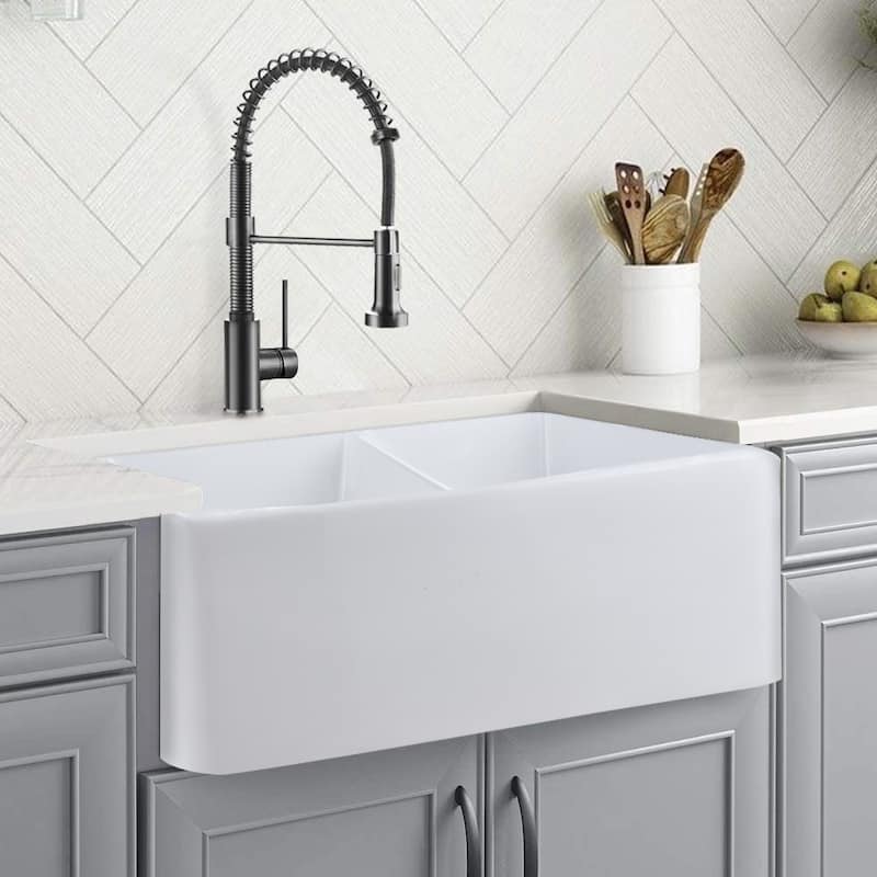 32" L x 20" W Double Basin Farmhouse Kitchen Sink