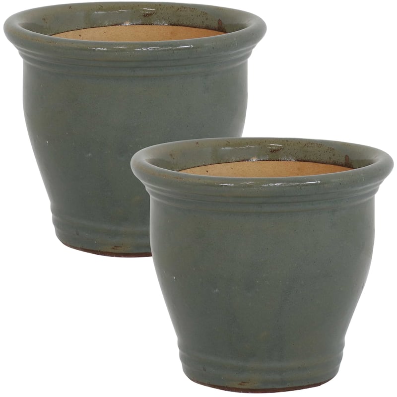 Sunnydaze Studio Glazed Ceramic Planter - Set of 2 - 11-Inch - Gray