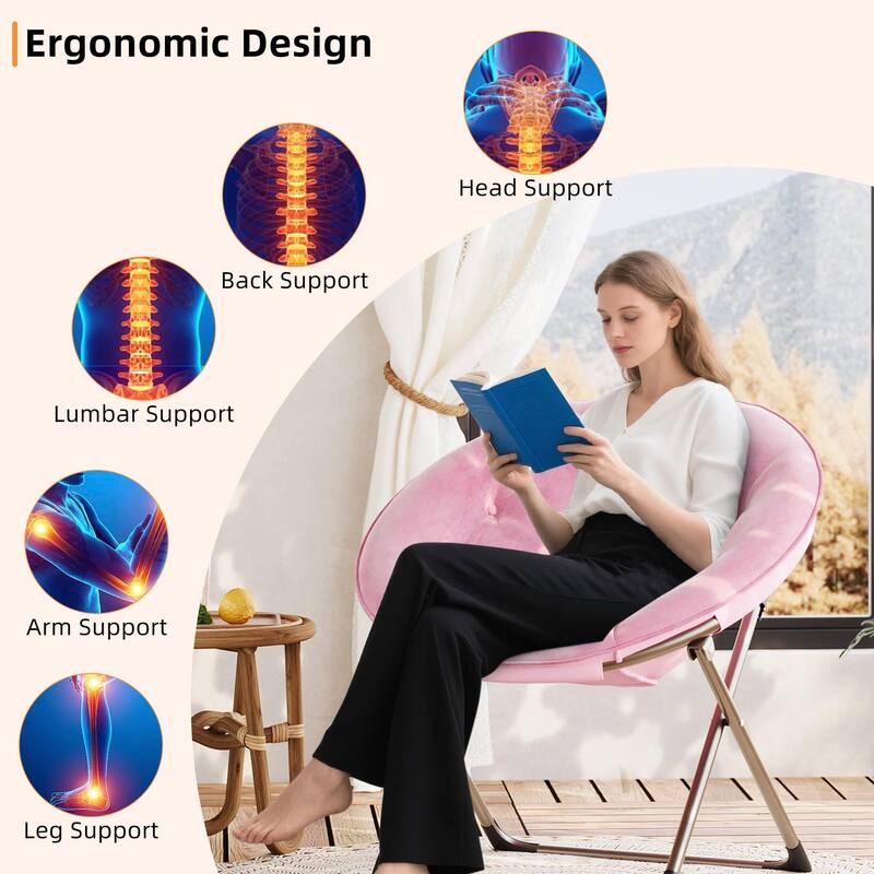 Comfy Folding Saucer Chair for Bedroom, Faux Fur Lounge Moon Chair with Sturdy Metal Frame, Oversized Plush Flower