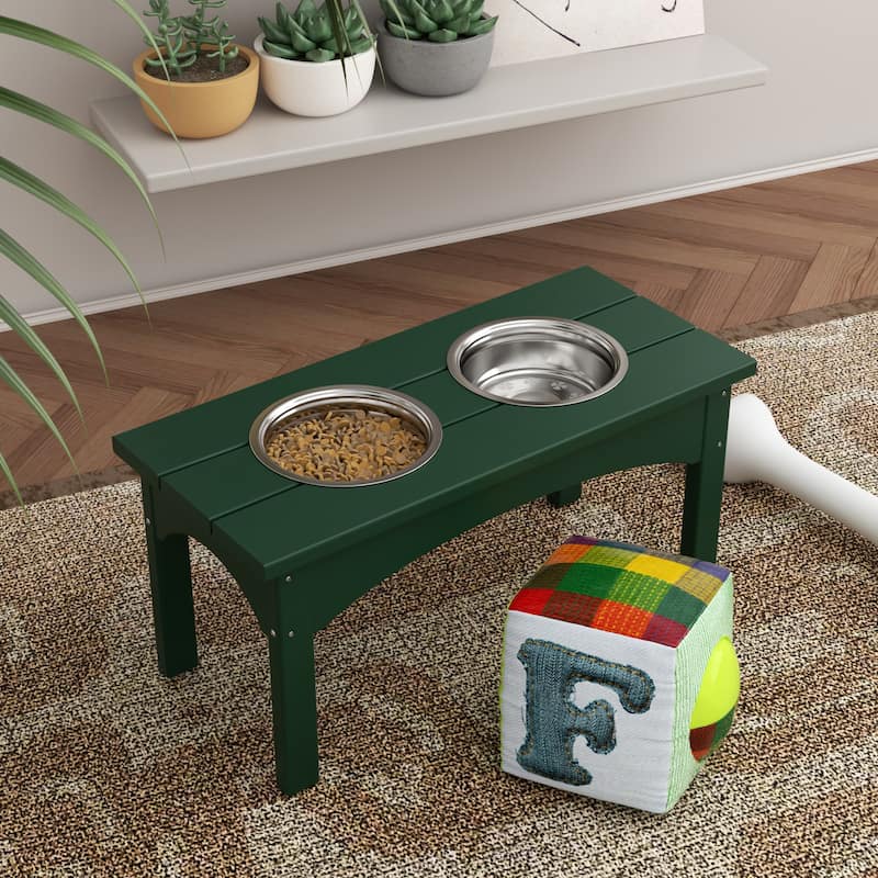 Polytrends Elevated Pet Feeder with Stainless Steel Bowls - N/A - Dark Green
