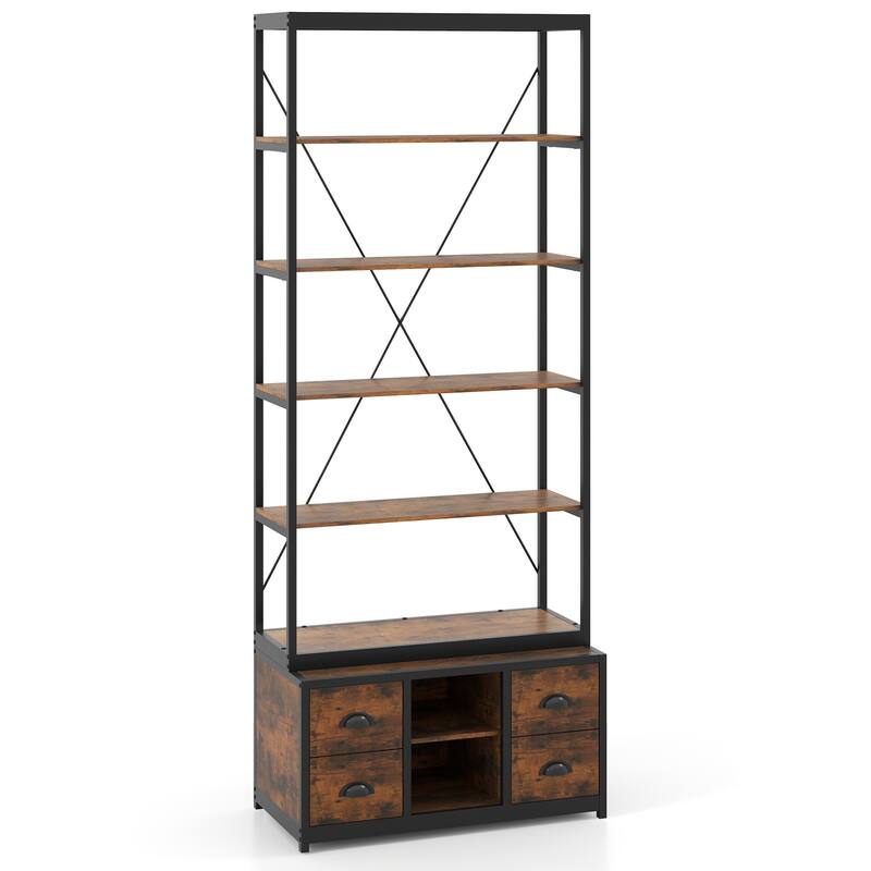 Gymax 8-tier Bookshelf 79'' Freestanding Bookcase w/ 4 Fabric Drawers