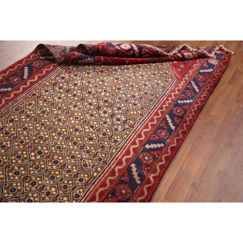 Hand Knotted Oriental 100% Wool Carpet Traditional Geometric Brown Koliaei Runner Rug - 9' 4'' X 3' 9''