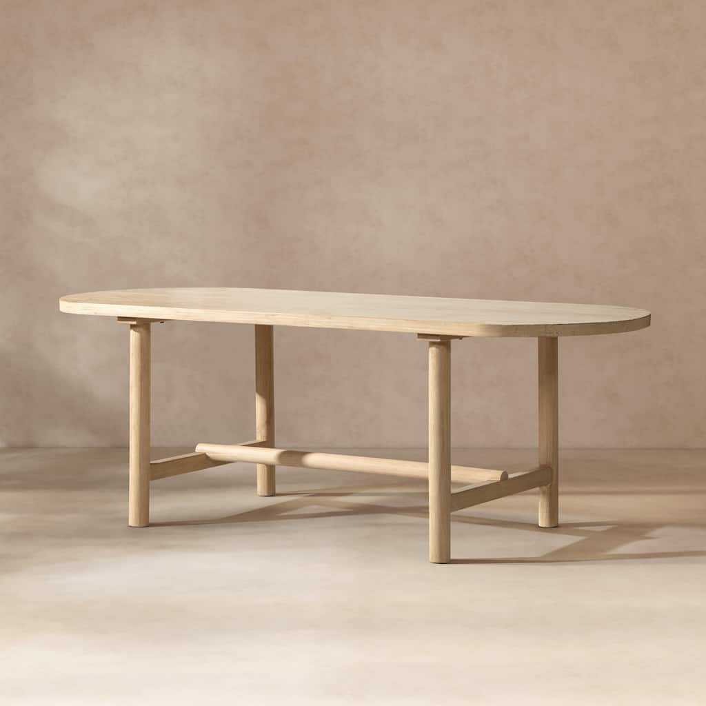 Jennifer Taylor Home Milo 85" 8-Seat Oval Reclaimed Wood Dining Table, Light Natural Cerused Reclaimed Pine Wood