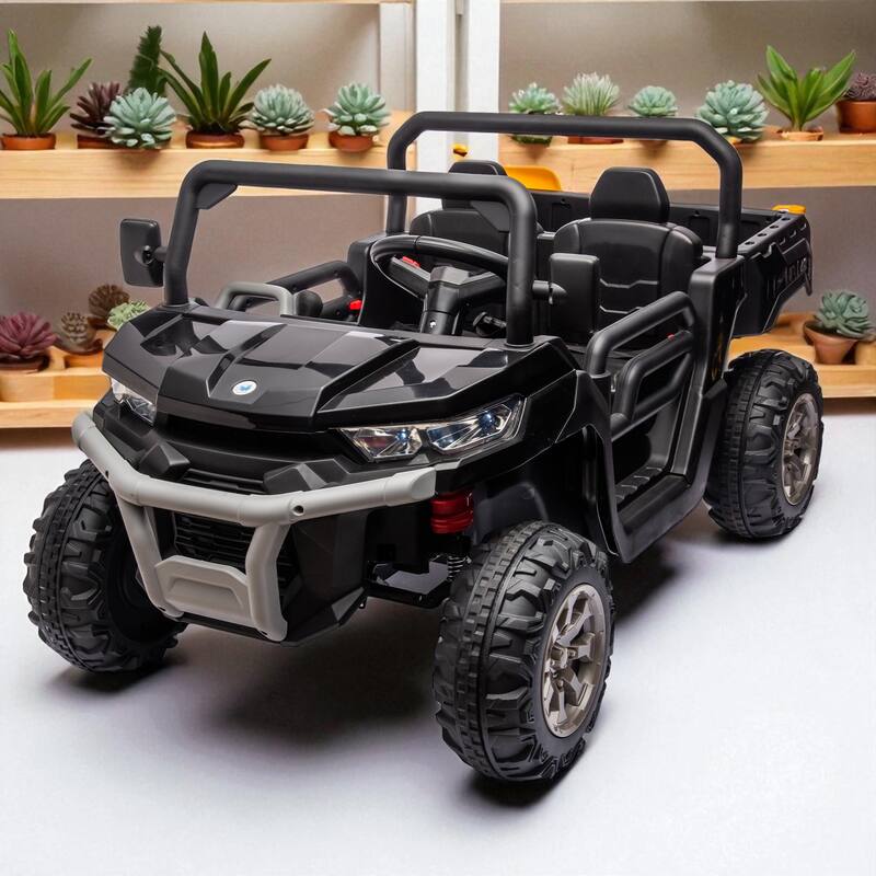 24V Two-Seater Ride-On Dump Truck with Remote Control, 2x200W Motor, Dump Bed/Shovel, Bluetooth, MP3 for Kids 3-8 - Black