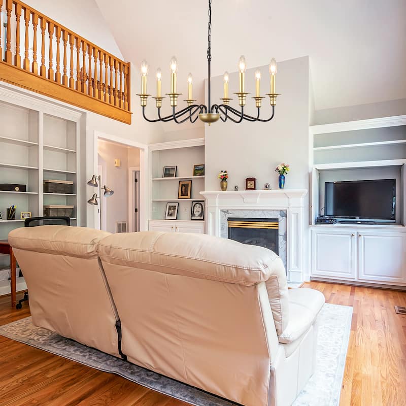 8-Light American Country Design Chandelier, Candle Style Chandelier for Dining Room Living Room Bedroom Kitchen - N/A