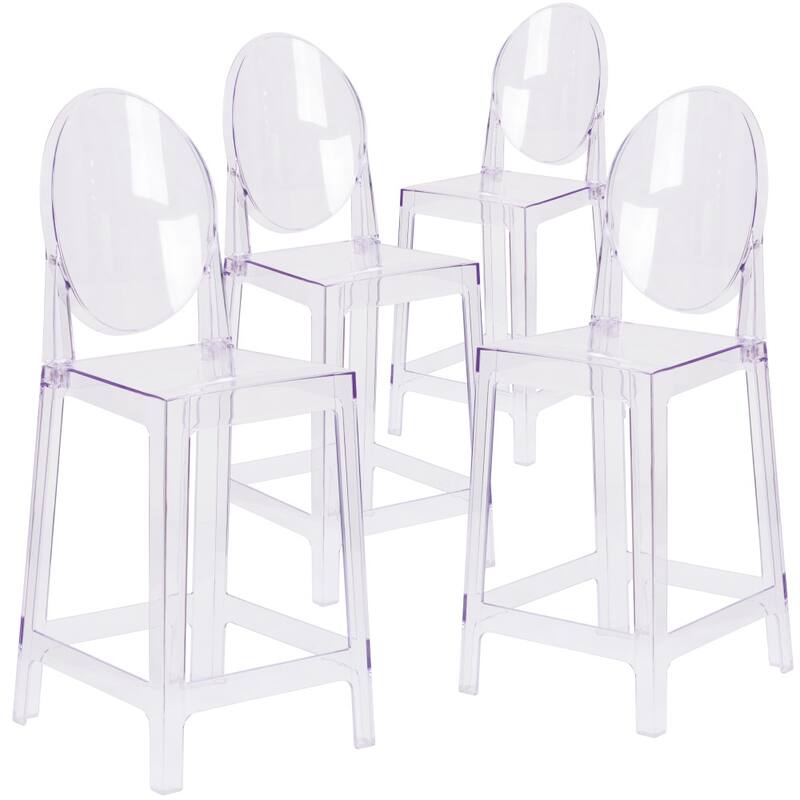 4 PK Counter Stool with Oval Back in Transparent Crystal - Wedding Chairs