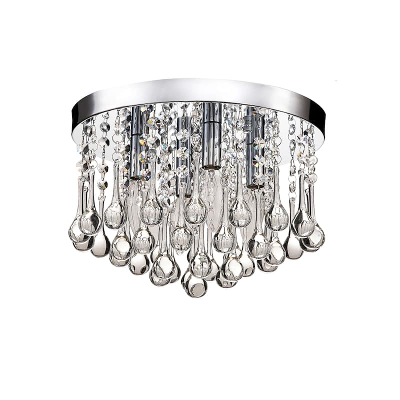 Claudia 4-Light Chrome Finish Flush Mount with Clear Crystal Drops