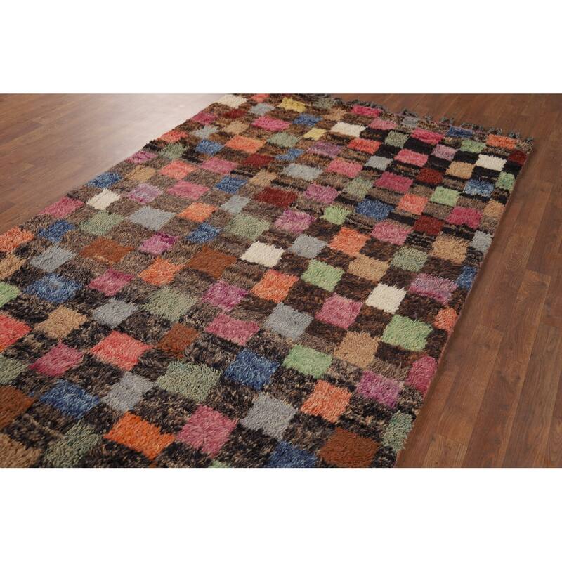 Hand Knotted Oriental 100% Wool Carpet Modern All-Over Multi-Colored Moroccan Area Rug - 8' 5'' X 4' 10''