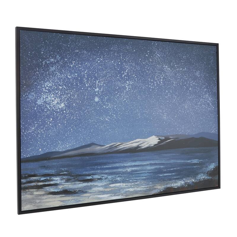 Canvas Landscape Night Sky Framed Wall Art with Black Frame - Blue - Roche River Decor