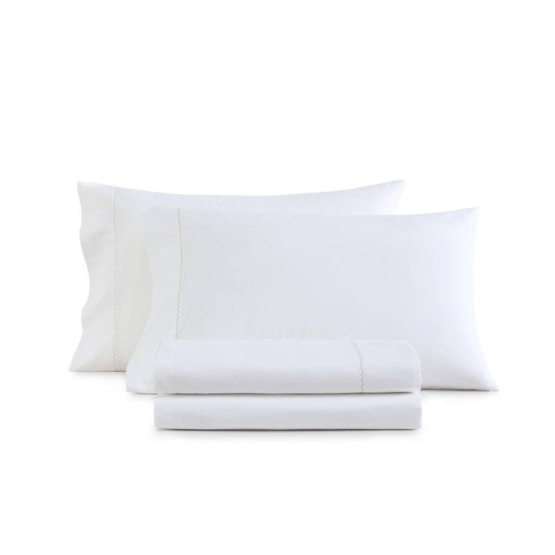 Martha Stewart Lilly Pond Leaf Embroidered Cotton Sheet Set - Beige - Queen