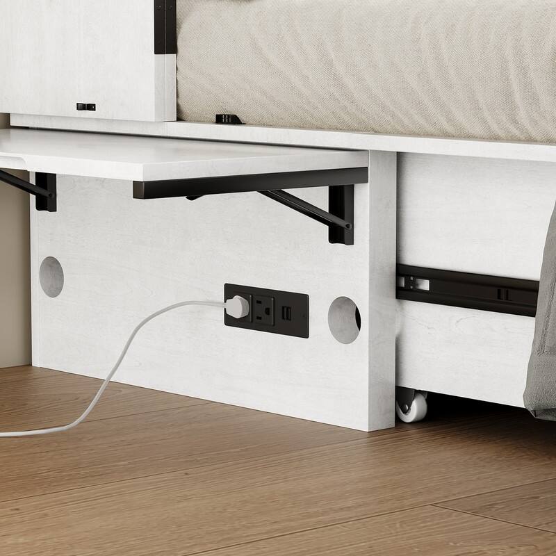 Mixoy Queen Murphy Bed Chest with Charging Station and Storage Drawer,No Mattress