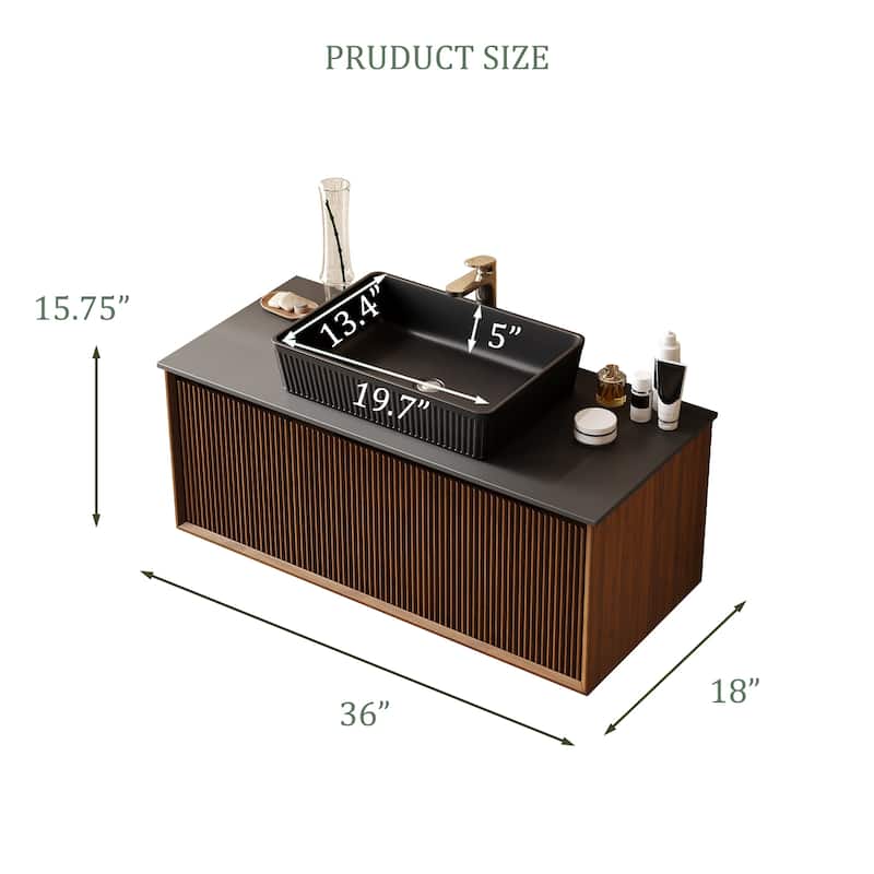 Modern 35.4" Single Bathroom Vanities,Floating Vanitiy with White Table top