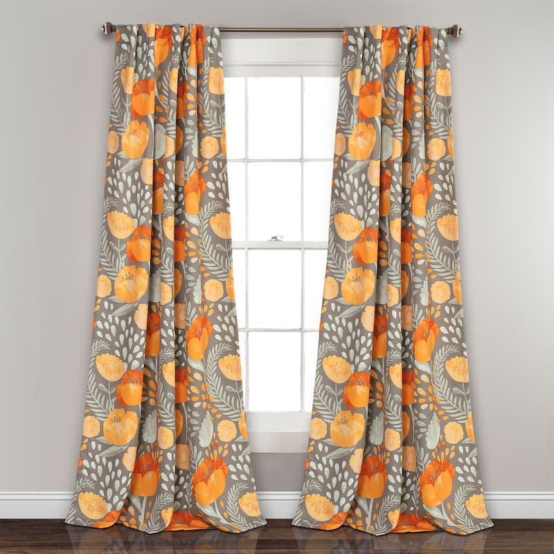 Porch & Den Egger Poppy Patterb Room Darkening Curtain Panel Pair - 108"L x 52"W - Yellow & Gray