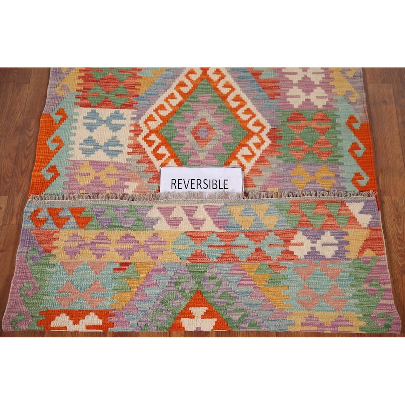 Southwestern Kilim Oriental Rug Hand-Woven Multi-Color Wool Carpet - 3'5"x 5'5"