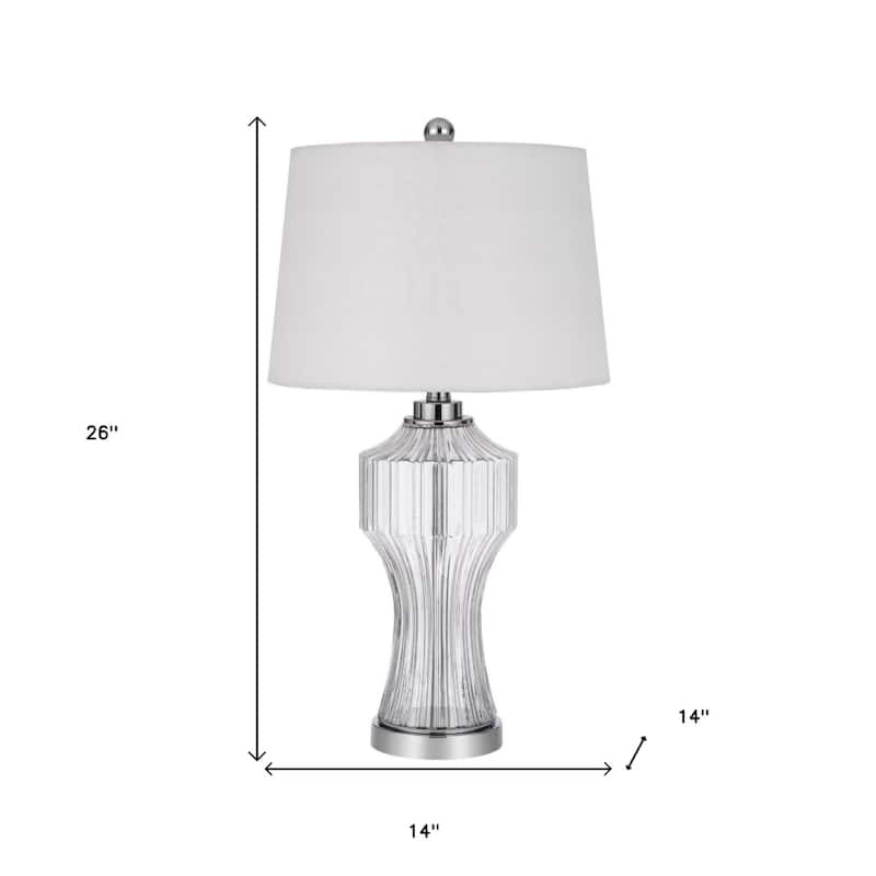 26"Tall Table Lamp with Clear Glass Cylinder Base and Fabric White Empire Shade Rotary Socket Switch - 26" H x 14" W x 14" D
