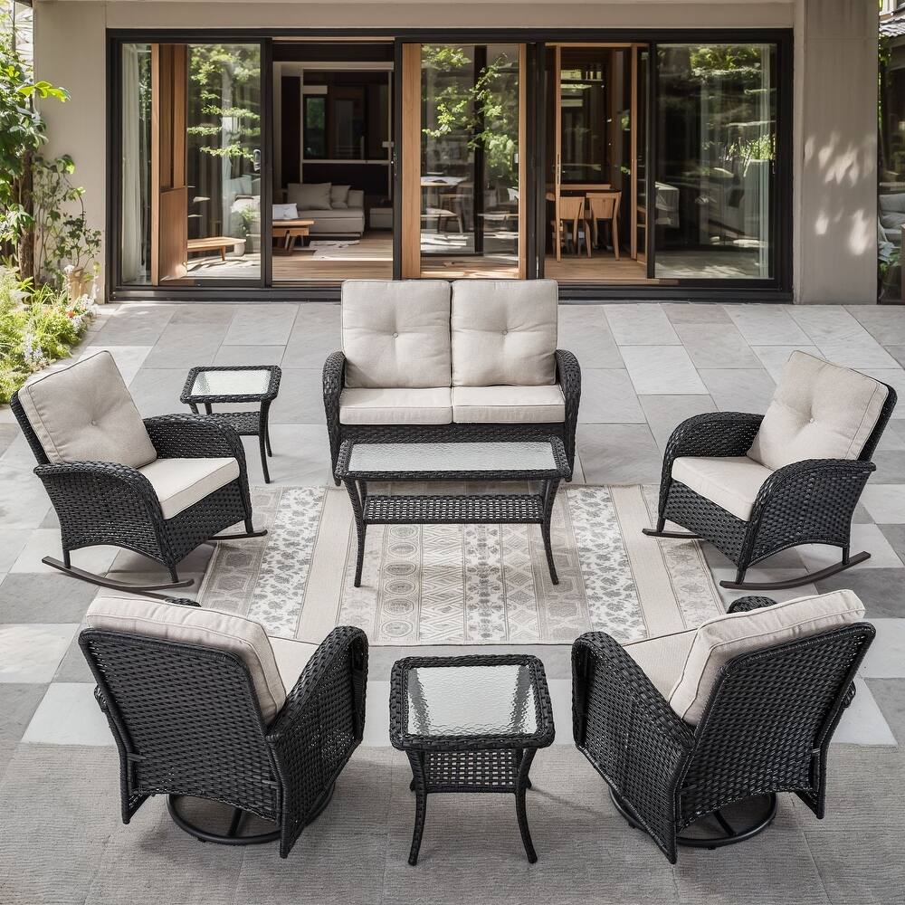 Gymojoy Outdoor Wicker Patio Furniture Loveseat Glider & Chair Set