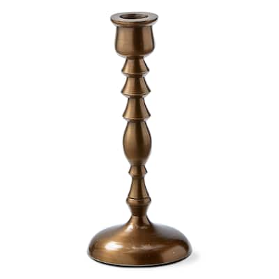 Antique Brass Cast Aluminum Francesca Taper Candle Holder Medium, 3.0L x 3.0W x 7.0H inches