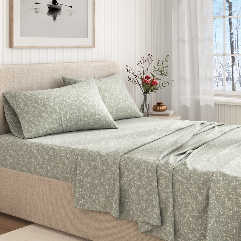 Linery & Co. Ultra-Soft Turkish Cotton Flannel Winter Floral Print Sheet Set