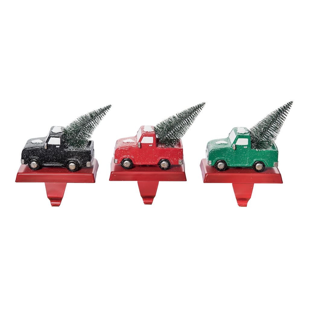 Transpac Resin Holiday Truck Stocking Holder Set of 3 Christmas Home Decorations