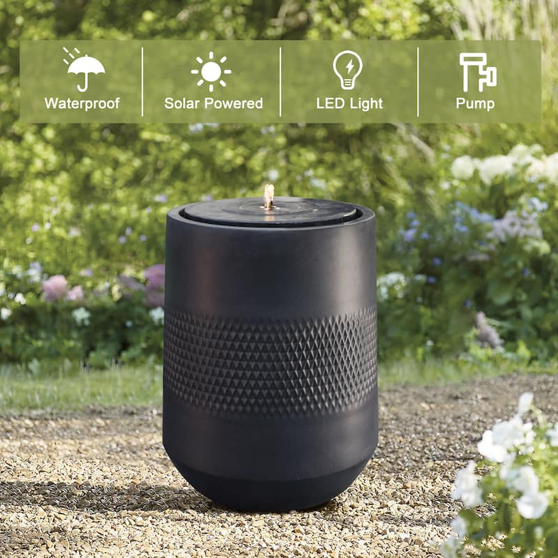 Dark Gray Resin Round Bubbler 23" Tall Outdoor Fountain with Lights, Solar Powered