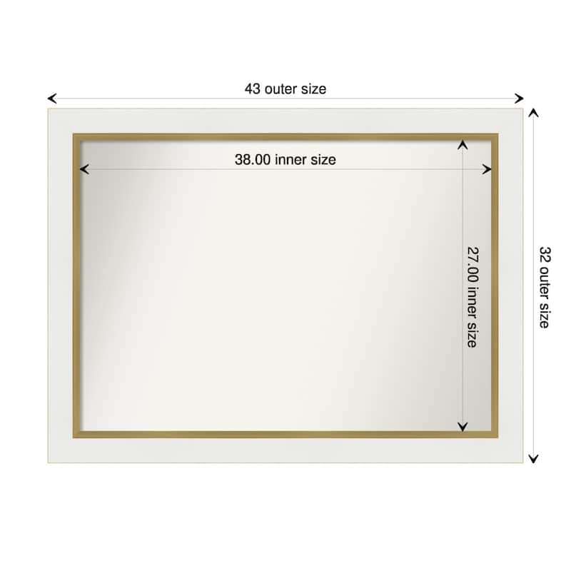 Non-Beveled Bathroom Wall Mirror - Eva White Gold Frame - 43 x 32 in - Eva White Gold