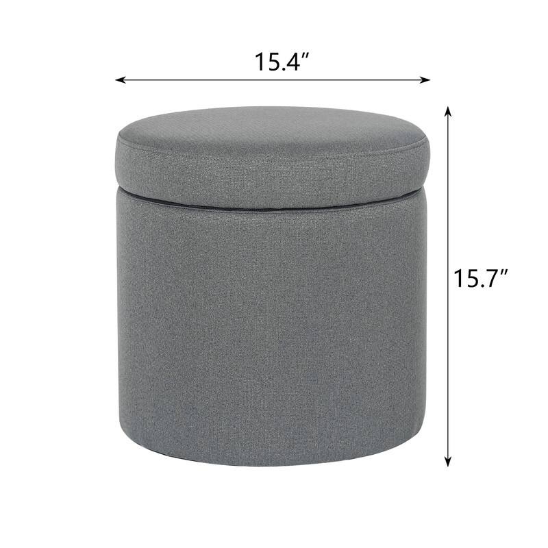 Adeco Round Storage Ottoman, Fabric Stool Footrest with Removable Lid