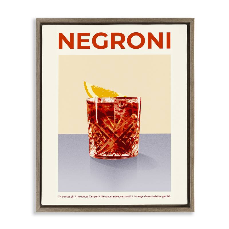 Stupell Negroni Classic Cocktail Framed Floater Canvas Wall Art Design By Victoria Barnes - 17 x 21 - Brown