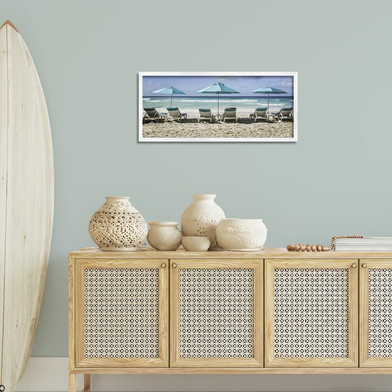 Stupell Lined Up Beach Chairs Framed Giclee Art Design By Mary Lou Johnson