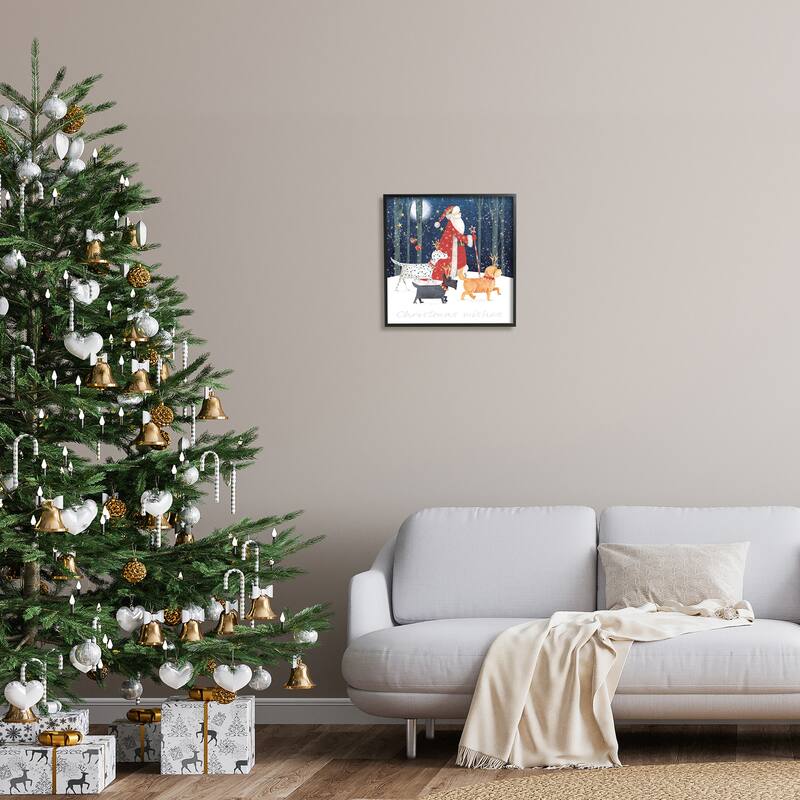 Stupell Cheery Christmas Night Santa & Dogs Snowy Scenery Framed Wall Art - Multi-Color