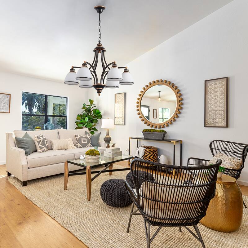 YANSUN 6-Light Oil Rubbed Bronze Farmhouse Industrial Vintage Chandelier with Frosted White Glass Shades - 30.71 in.