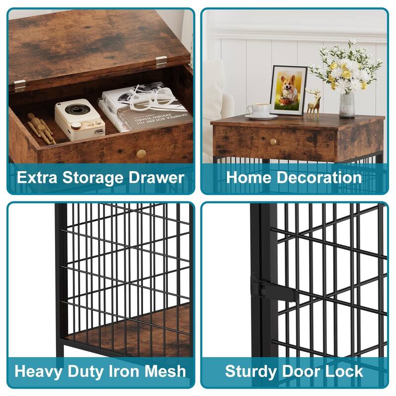 Small Dog Crate End Table,Dog Kennel End Table with Storage Drawer