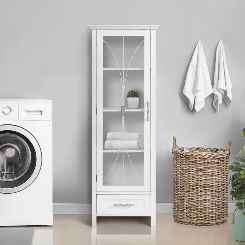 Teamson Home Delaney Freestanding Linen Cabinet with Drawer - 13.5: L x 17.01" W x 48.5" H