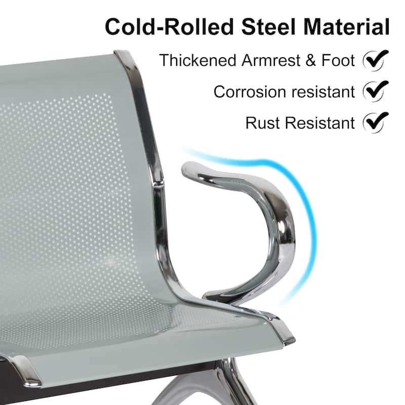 Kinbor 3-Seat Airport Reception Waiting Chair Bank Salon Barbershop Bench Guest Chair